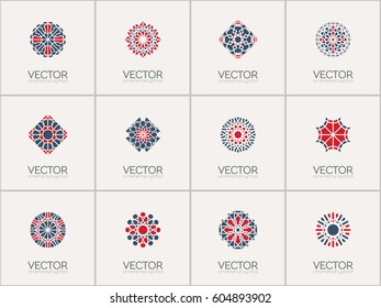 Geometric logo template set. Vector color mosaic arabic ornamental symbols