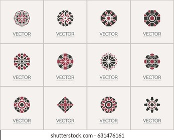 Geometric logo template set. Vector mosaic arabic ornamental symbols