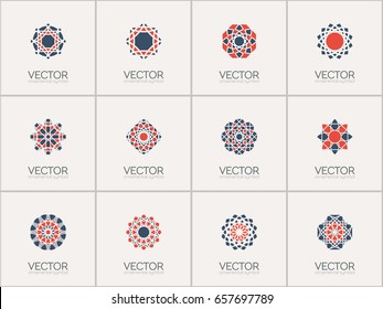 Geometric logo template set. Vector mosaic arabic ornamental symbols