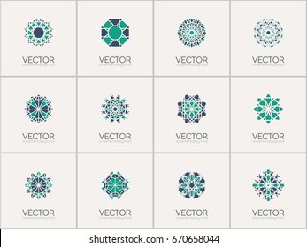Geometric logo template set. Vector mosaic arabic ornamental symbols