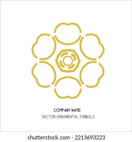 Geometric logo template.Vector floral inear Arabic ornamental symbol,abstract golden symbol in ornamental Arabic style,Emblem for luxury products, jewelry, cosmetics, restaurants, shops, and stores.