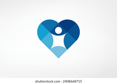 Geometric logo that looks simple and intelligently inserts the symbol of the person or child into a heart. This logo is perfect for child care companies, non-profit companies or others