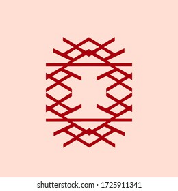 Geometric logo.Decorative abstract icon.Red intertwined lines motif isolated on pink background Ornamental sign.