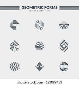 Geometric logos set. Futuristic line shapes. Eps10 vector.