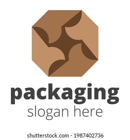 Geometric logotype. Octagon icon in brown shades isolated on white background. Hand crafted flat design element. Vector print illustration