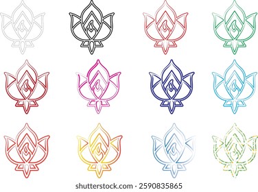 Geometric lotus flowers, minimalist line art, colorful outlines, sacred geometry, mandala-inspired designs, symmetrical patterns, vibrant pastel hues, delicate floral illustrations, zen artwork, spiri