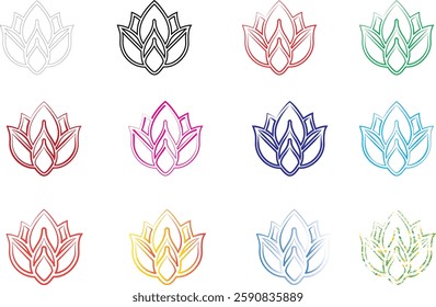 Geometric lotus flowers, minimalist line art, colorful outlines, sacred geometry, mandala-inspired designs, symmetrical patterns, vibrant pastel hues, delicate floral illustrations, zen artwork, spiri