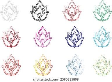 Geometric lotus flowers, minimalist line art, colorful outlines, sacred geometry, mandala-inspired designs, symmetrical patterns, vibrant pastel hues, delicate floral illustrations, zen artwork, spiri