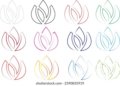 Geometric lotus flowers, minimalist line art, colorful outlines, sacred geometry, mandala-inspired designs, symmetrical patterns, vibrant pastel hues, delicate floral illustrations, zen artwork, spiri