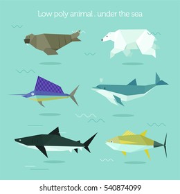 geometric low poly animal under the sea vector illustration flat design