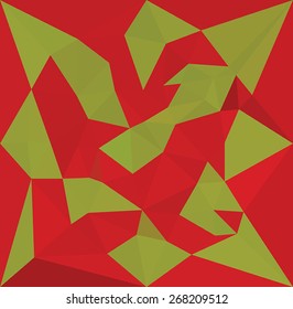 Geometric low poly background in complementary colors: red and green. Vector eps10.