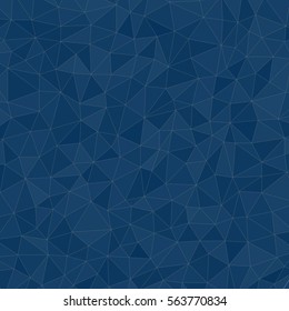 Geometric low poly graphic. Abstract background of triangular facets. Deep blue vector pattern.