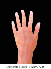 Geometric Low Poly Hand Gesture, Number Five Hand Sign, Abstract Triangular Vector Illustration
