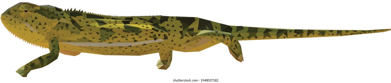 Geometric, low poly, illustration of a chameleon in Africa