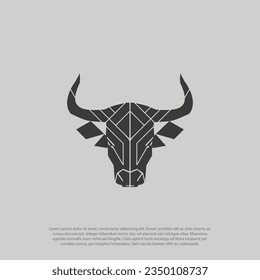 Geometric, low poly, polygonal bull or cow head with horn logo and symbols vector isolated white background template icons app