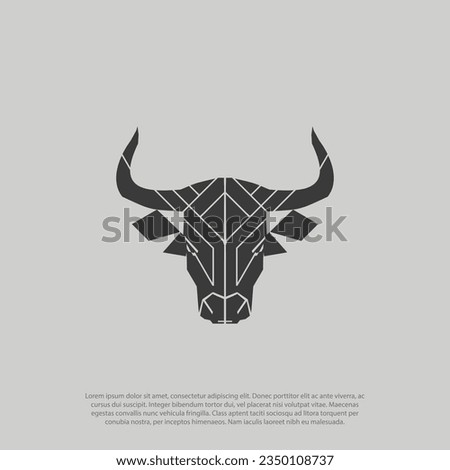 Geometric, low poly, polygonal bull or cow head with horn logo and symbols vector isolated white background template icons app