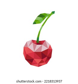 Geometric low poly red cherry logo icon vector illustration