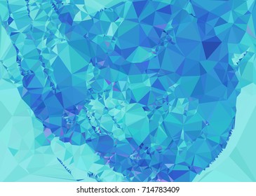 Geometric low polygonal background. Abstract mosaic backdrop in blue color. Design element for book covers, presentations layouts, title backgrounds. Vector clip art.
