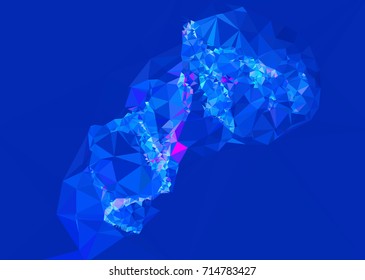 Geometric low polygonal background. Abstract mosaic backdrop in blue color. Design element for book covers, presentations layouts, title backgrounds. Vector clip art.