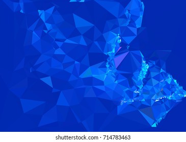 Geometric low polygonal background. Abstract mosaic backdrop in blue color. Design element for book covers, presentations layouts, title backgrounds. Vector clip art.