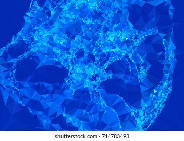 Geometric low polygonal background. Abstract mosaic backdrop in blue color. Design element for book covers, presentations layouts, title backgrounds. Vector clip art.