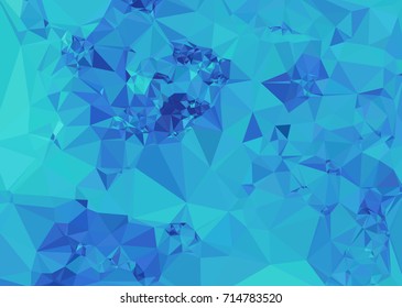 Geometric low polygonal background. Abstract mosaic backdrop in blue color. Design element for book covers, presentations layouts, title backgrounds. Vector clip art.