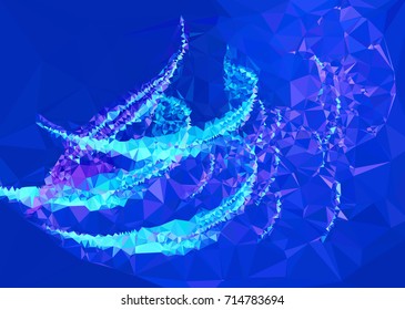 Geometric low polygonal background. Abstract mosaic backdrop in blue color. Design element for book covers, presentations layouts, title backgrounds. Vector clip art.