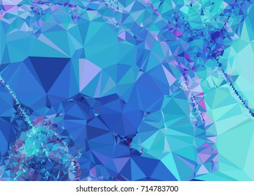 Geometric low polygonal background. Abstract mosaic backdrop in blue color. Design element for book covers, presentations layouts, title backgrounds. Vector clip art.