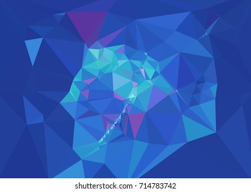 Geometric low polygonal background. Abstract mosaic backdrop in blue color. Design element for book covers, presentations layouts, title backgrounds. Vector clip art.