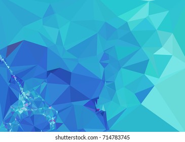 Geometric low polygonal background. Abstract mosaic backdrop in blue color. Design element for book covers, presentations layouts, title backgrounds. Vector clip art.