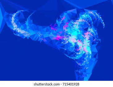Geometric low polygonal background. Abstract mosaic backdrop in blue color. Design element for book covers, presentations layouts, title backgrounds. Vector clip art.