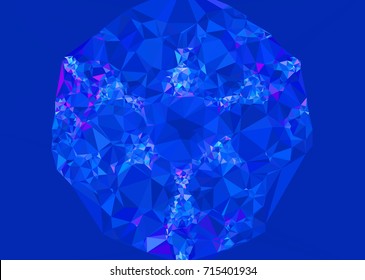 Geometric low polygonal background. Abstract mosaic backdrop in blue color. Design element for book covers, presentations layouts, title backgrounds. Vector clip art.
