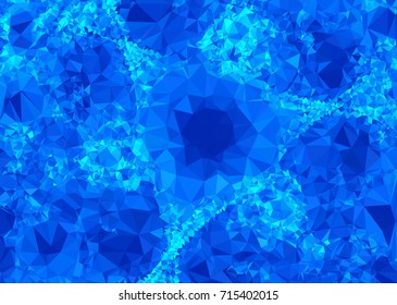 Geometric low polygonal background. Abstract mosaic backdrop in blue color. Design element for book covers, presentations layouts, title backgrounds. Vector clip art.