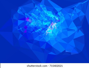 Geometric low polygonal background. Abstract mosaic backdrop in blue color. Design element for book covers, presentations layouts, title backgrounds. Vector clip art.