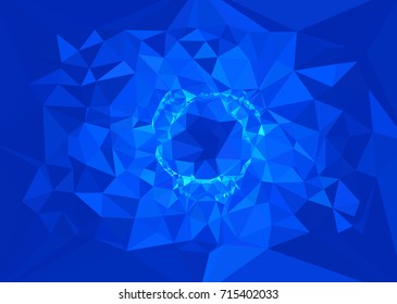 Geometric low polygonal background. Abstract mosaic backdrop in blue color. Design element for book covers, presentations layouts, title backgrounds. Vector clip art.