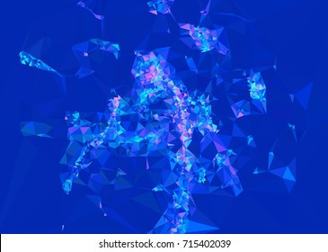 Geometric low polygonal background. Abstract mosaic backdrop in blue color. Design element for book covers, presentations layouts, title backgrounds. Vector clip art.