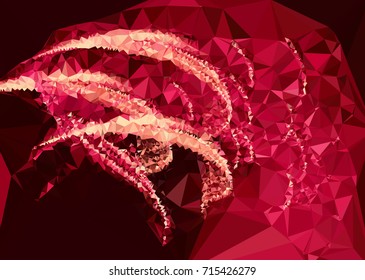 Geometric low polygonal background. Abstract mosaic backdrop in red color. Design element for book covers, presentations layouts, title backgrounds. Vector clip art.