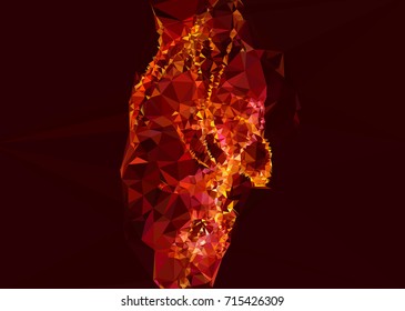 Geometric low polygonal background. Abstract mosaic backdrop in red color. Design element for book covers, presentations layouts, title backgrounds. Vector clip art.