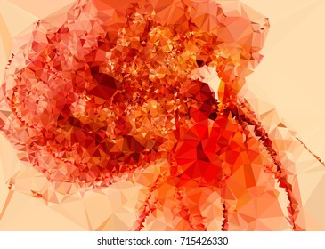 Geometric low polygonal background. Abstract mosaic backdrop in red color. Design element for book covers, presentations layouts, title backgrounds. Vector clip art.