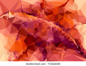 Geometric low polygonal background. Abstract mosaic backdrop in red color. Design element for book covers, presentations layouts, title backgrounds. Vector clip art.
