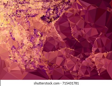 Geometric low polygonal background. Abstract mosaic backdrop in red color. Design element for book covers, presentations layouts, title backgrounds. Vector clip art.