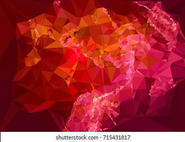 Geometric low polygonal background. Abstract mosaic backdrop in red color. Design element for book covers, presentations layouts, title backgrounds. Vector clip art.