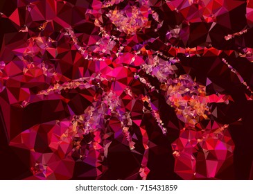 Geometric low polygonal background. Abstract mosaic backdrop in red color. Design element for book covers, presentations layouts, title backgrounds. Vector clip art.