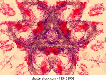 Geometric low polygonal background. Abstract mosaic backdrop in red color. Design element for book covers, presentations layouts, title backgrounds. Vector clip art.