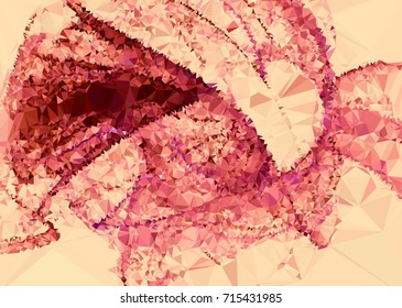 Geometric low polygonal background. Abstract mosaic backdrop in red color. Design element for book covers, presentations layouts, title backgrounds. Vector clip art.