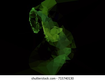 Geometric low polygonal background. Abstract mosaic backdrop in green color. Design element for book covers, presentations layouts, title backgrounds. Vector clip art.
