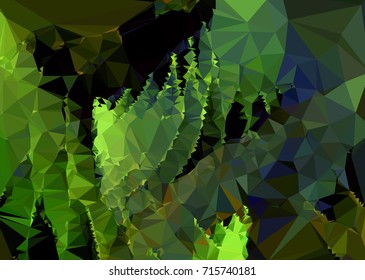 Geometric low polygonal background. Abstract mosaic backdrop in green color. Design element for book covers, presentations layouts, title backgrounds. Vector clip art.