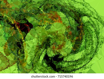 Geometric low polygonal background. Abstract mosaic backdrop in green color. Design element for book covers, presentations layouts, title backgrounds. Vector clip art.