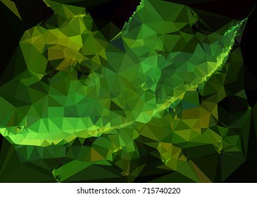 Geometric low polygonal background. Abstract mosaic backdrop in green color. Design element for book covers, presentations layouts, title backgrounds. Vector clip art.