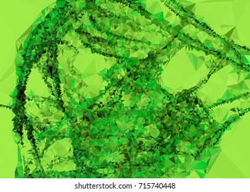 Geometric low polygonal background. Abstract mosaic backdrop in green color. Design element for book covers, presentations layouts, title backgrounds. Vector clip art.